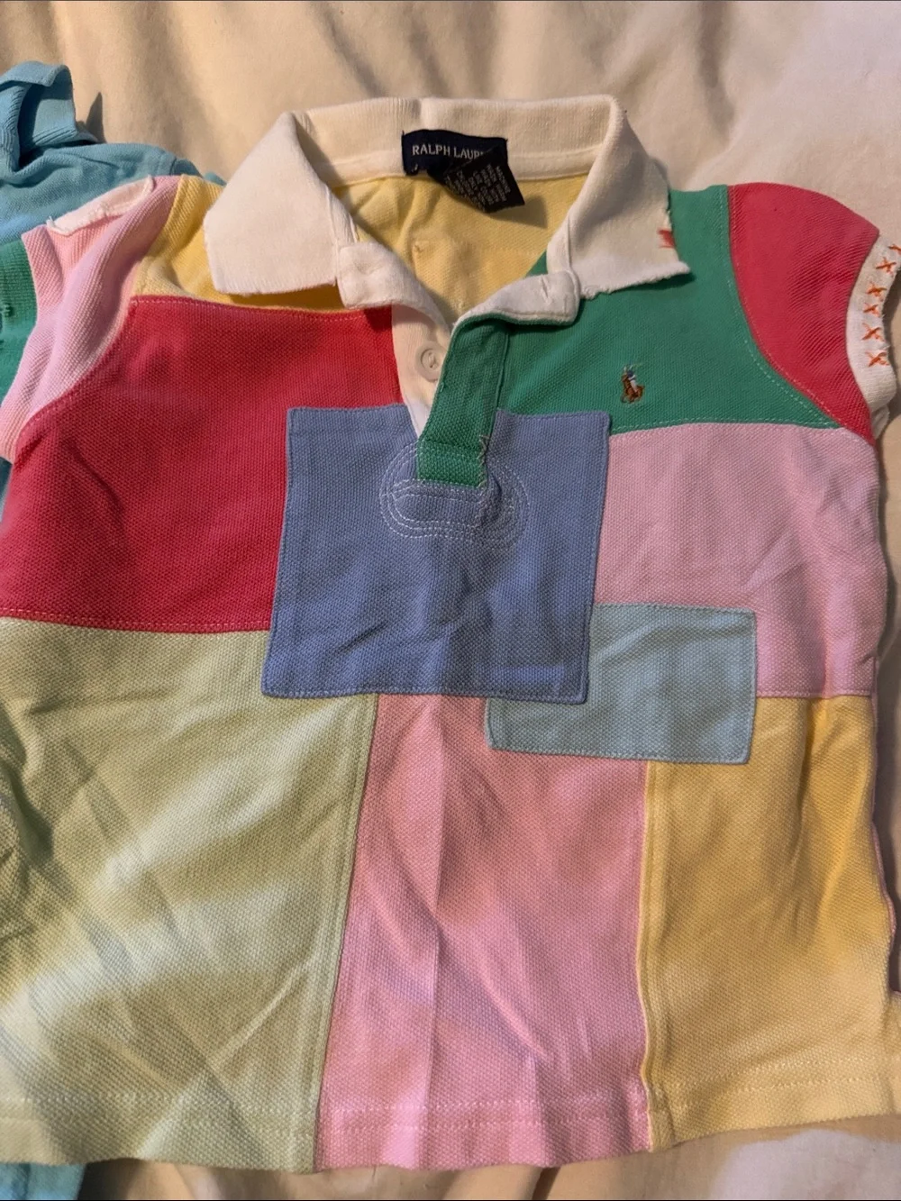 Ralph Lauren Kids Polo Trio in Pink, Blue & Multicolor Patchwork